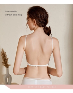 Back view of a white seamless bralette with minimalist open back and thin straps