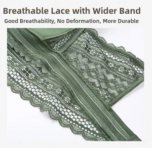 Detail of widened underband with eyelash lace and breathable dark green elastic fabric