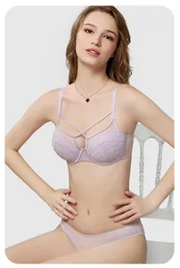Détail de soutien-gorge en dentelle violet clair avec broderie fine et armature
