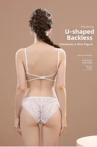 Detailed back view of white eyelash lace lingerie set featuring U-shaped back design