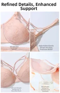 Détail du soutien-gorge en dentelle rose avec armature souple et bonnet respirant