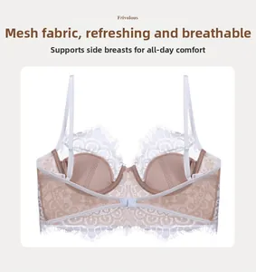 Detailed close-up of French eyelash lace bra with breathable mesh fabric and thin straps