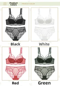 Vue détaillée d'ensembles de lingerie en dentelle sexy en noir, blanc, rouge et vert