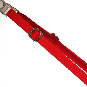 Détail macro d'une sangle élastique rouge avec boucles en métal doré poli