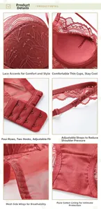 Détails de lingerie en dentelle rouge avec bonnets souples et bretelles réglables