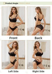 Détail montrant les vues de face, de dos et de côté de l'ensemble de lingerie en dentelle