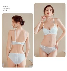 Vue détaillée avant et arrière d'un ensemble de lingerie en dentelle blanche brodée