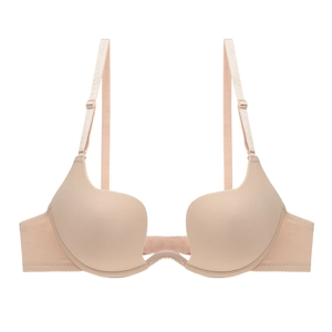 Seamless deep U-plunge push up bra in nude with adjustable straps for backless dresses