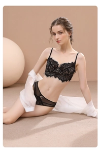 Close-up of black eyelash lace lingerie set featuring mesh panels and intricate patterns