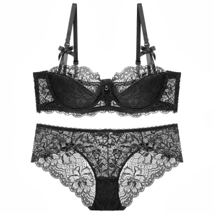 Ensemble de lingerie sexy en dentelle noire avec soutien-gorge 1/2 bonnet et culotte