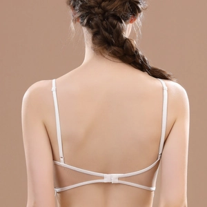 French lace mesh brille backless bra with thin straps in white for women