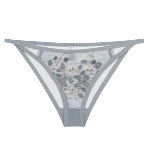 Sous-vêtement gris transparent pour femme avec broderie florale et maille délicate