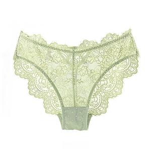 Pale green floral lace panties for women with eyelash trim and sheer mesh texture