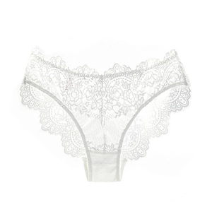 Detail of white floral lace fabric with eyelash lace edges and breathable cotton crotch