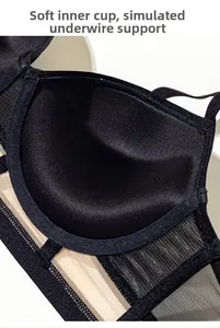 Detail of soft inner cup and wireless support design on black lace lingerie set