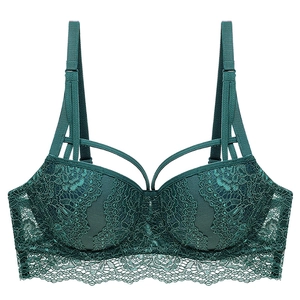 Soutien-gorge push-up en dentelle vert foncé avec doubles bretelles et bonnets pleins