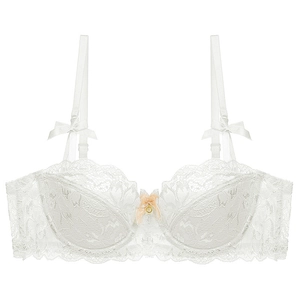 French style white floral lace bra with elegant bows and delicate golden pendant detail