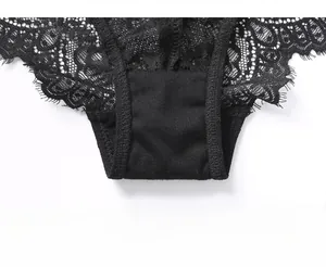 Detailed view of the breathable pure cotton crotch lining and sheer black lace texture
