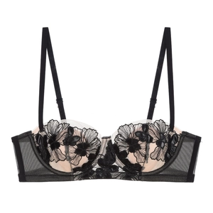 French lace embroidery bra in black with delicate floral mesh and adjustable straps