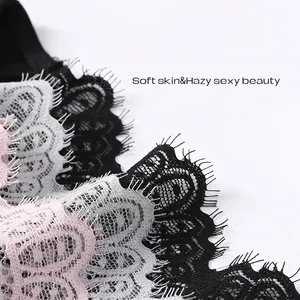 Lace panties with eyelash edges in black, blue and pink with cotton lining