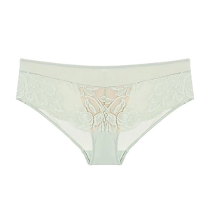 Sexy mint green lace panties for women with vintage floral embroidery and mesh detail