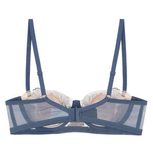 Lace French style navy blue mesh bra with delicate floral embroidery and adjustable straps
