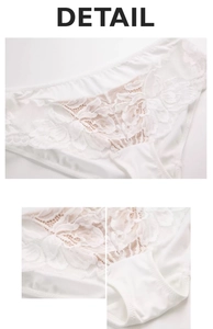 Detailed macro view of white floral lace embroidery on sheer low-rise sexy panties