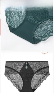 Close-up of elegant lace texture and breathable cotton crotch on low-waist briefs