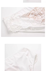Detailed view of white floral lace embroidery and silky fabric on low waist briefs