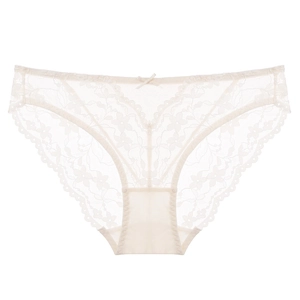 Culotte élégante en dentelle blanc cassé pour femme avec résille et petit nœud ruban