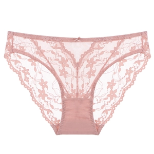 Culotte élégante en dentelle rose poudré pour femme avec broderie florale et petit nœud