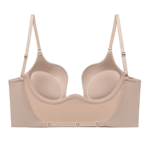 Seamless nude U-plunge push up bra with adjustable straps for low back backless dresses