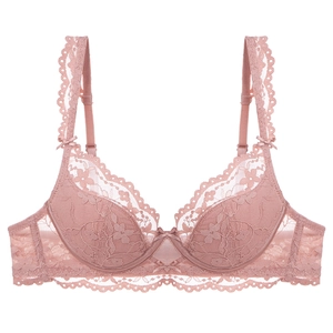 Soutien-gorge push-up élégant en dentelle française rose mauve avec motifs floraux