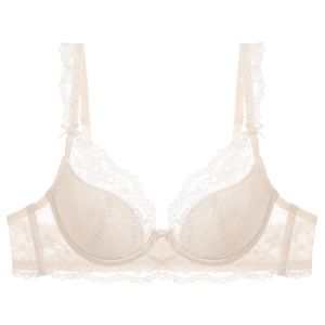 Soutien-gorge push-up élégant en dentelle crème avec motifs floraux délicats et bretelles plissées