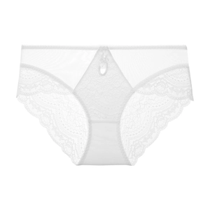 Elegant white floral lace low waist panties with sheer mesh and bow detail