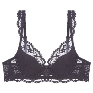 Soutien-gorge chic en dentelle florale noire avec bretelles festonnées et armatures