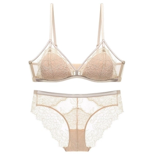 Lingerieset van kant met triangel bralette en slipje in elegante champagne gouden kleur