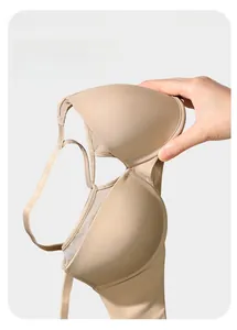 Detail of memory soft underwire showing flexible support in seamless nude bra