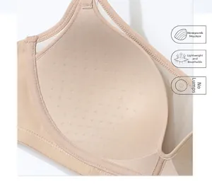 Detail of nude bra pad featuring honeycomb breathable structure and seamless mesh fabric