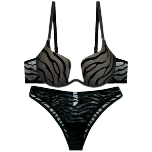 Completo intimo sexy zebrato con reggiseno push-up a V profondo e slip coordinati