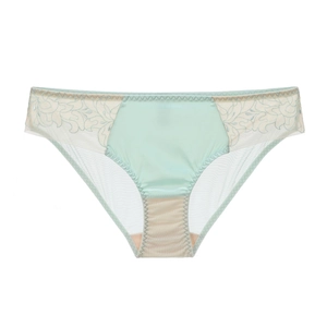 Biancheria intima verde menta per donna con ricamo floreale e pannello in seta satinata