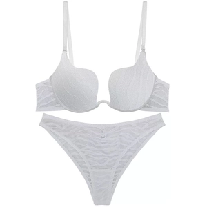 Completo intimo push-up bianco a U con trama a righe sottili e design senza cuciture