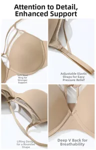 Detail view of skin-tone bra with soft underwire, adjustable straps and mesh splicing finish