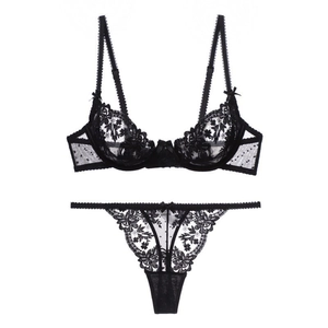 Ensemble de lingerie en dentelle florale noire de style français avec soutien-gorge