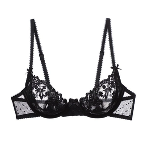 Soutien-gorge élégant en dentelle florale noire avec mesh ultra-fin et détails de nœuds fins