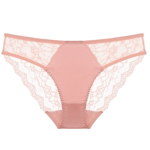 Elegant mauve low waist lace panties with floral embroidery and breathable cotton crotch