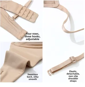 Detail view of the seamless nude bra with 4-row hook closure and adjustable straps