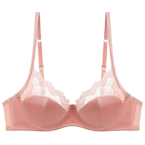 Reggiseno stile francese in pizzo e raso rosa antico con spalline sottili regolabili