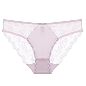Lavender lace underwear for women featuring floral mesh details and a low-waist cut