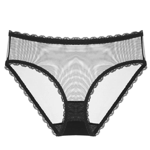 Sexy black sheer mesh lace panties for women with breathable low waist design